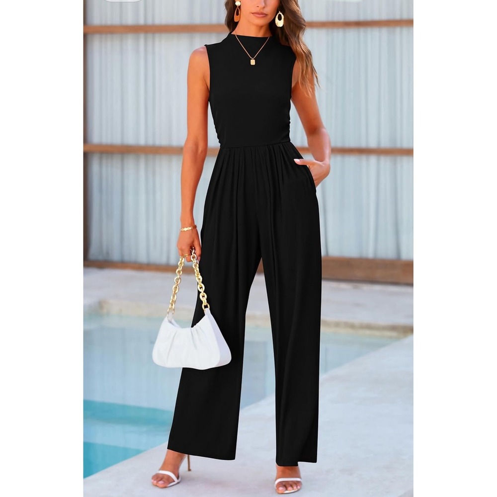 NWOTS‎ Black Mock Neck Sleeveless Wide Leg Jumpsuit Palazzo Pants Medium